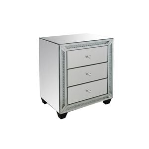 Bed Side Table Silver Colour Mirror Crystal Beads 3 Drawers