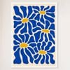 Galrie Vibrant Blue Flowers - Matisse Inspired Abstract Art Print for Home Decor, White Frame, 70 x 100cm (28 x 40inch)