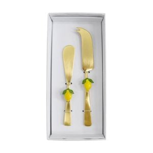 2pc Lvd Handcrafted Lemon Bamboo Cheese Knife & Spreader Set Multicoloured
