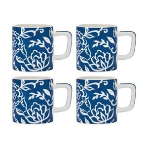 4pk La Cafetiere Blu Fiorato Floral Pattern Ceramic Espresso Cup Mug Blue 120ml