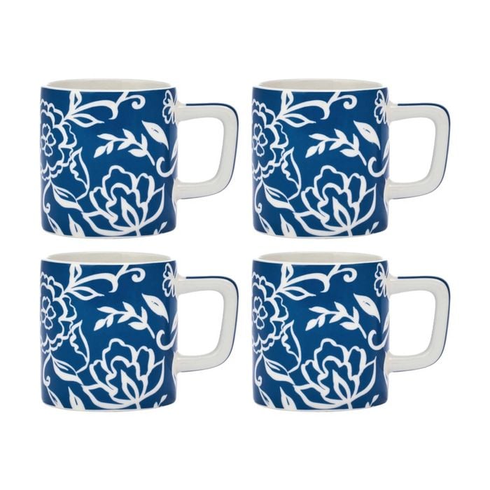 4pk La Cafetiere Blu Fiorato Floral Pattern Ceramic Espresso Cup Mug Blue 120ml