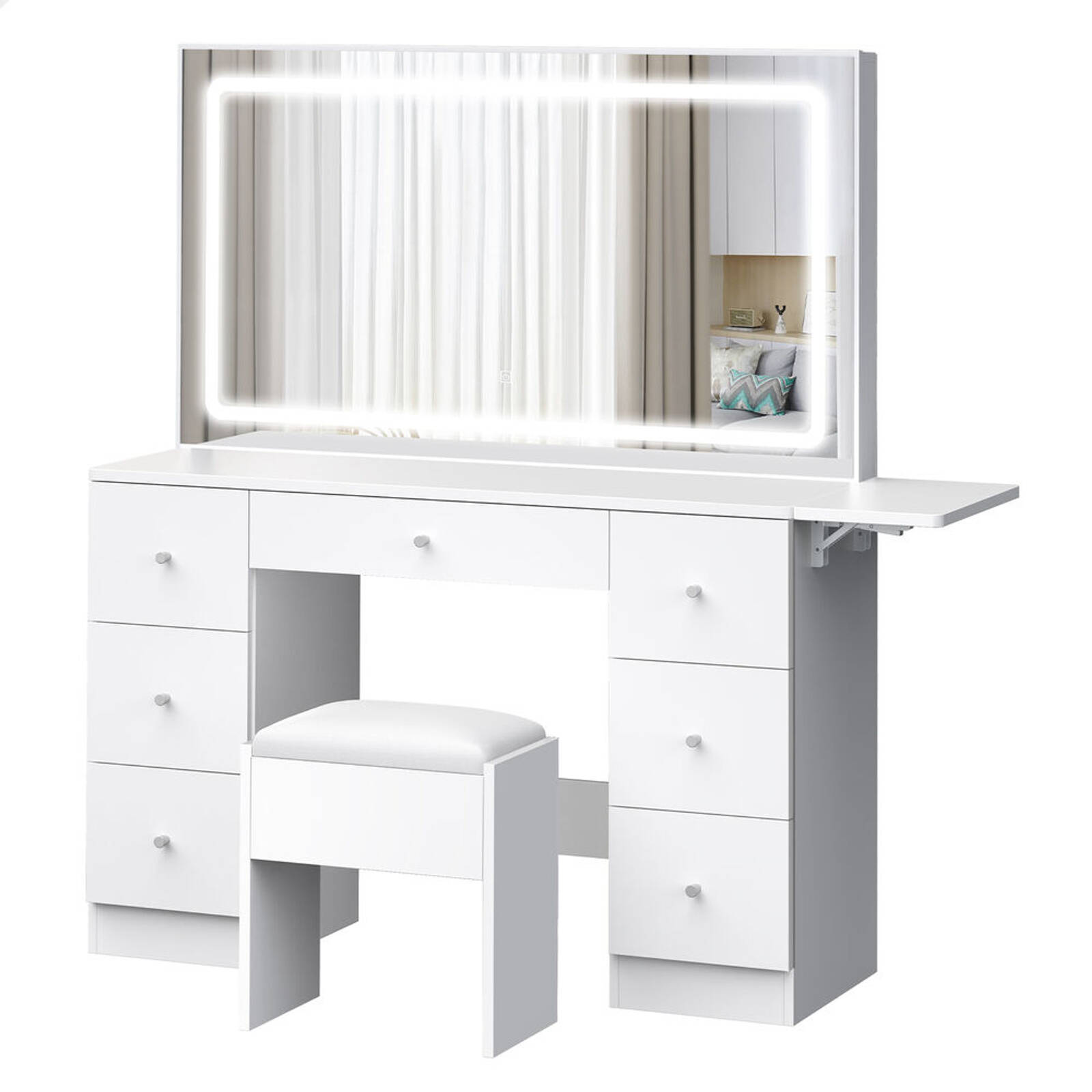 ALFORDSON Dressing Table Stool Set Makeup Mirror LED Vanity Desk 7 Drawers White