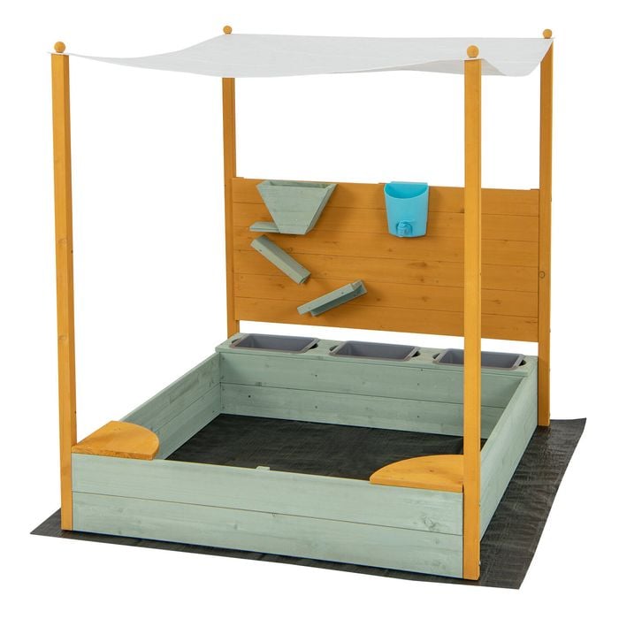 Costway Kids Sandpit Wooden With Removable Canopy Natural