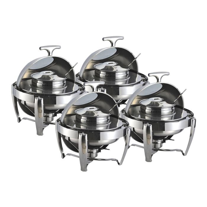 SOGA 4X 6.5L Stainless Steel Round Soup Tureen Roll Top Buffet Chafing Dish