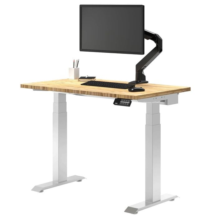 Desky Dual Mini Bamboo Sit To Stand Desk 800x500mm White Frame