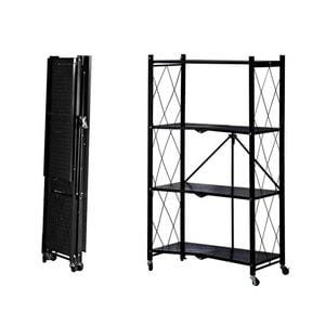 Foret Bookshelf Foldable Shelf Metal Display Rack Kitchen Shelves Wheels Storage 4 Tier