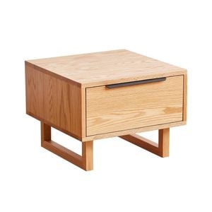 MIUZ Solid Oak Wood Bedside Table, Large Side Storage End Table Shelf Nightstand