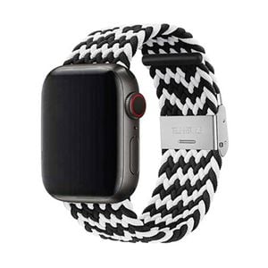 Nylon Elastic Watch Band Strap - For Apple iWatch Ultra [42mm Series 3] 44mm 45mm 46mm 49mm (Black W White)