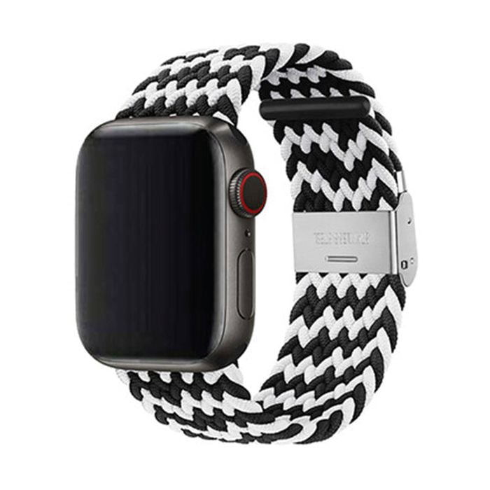 Nylon Elastic Watch Band Strap - For Apple iWatch Ultra [42mm Series 3] 44mm 45mm 46mm 49mm (Black W White)