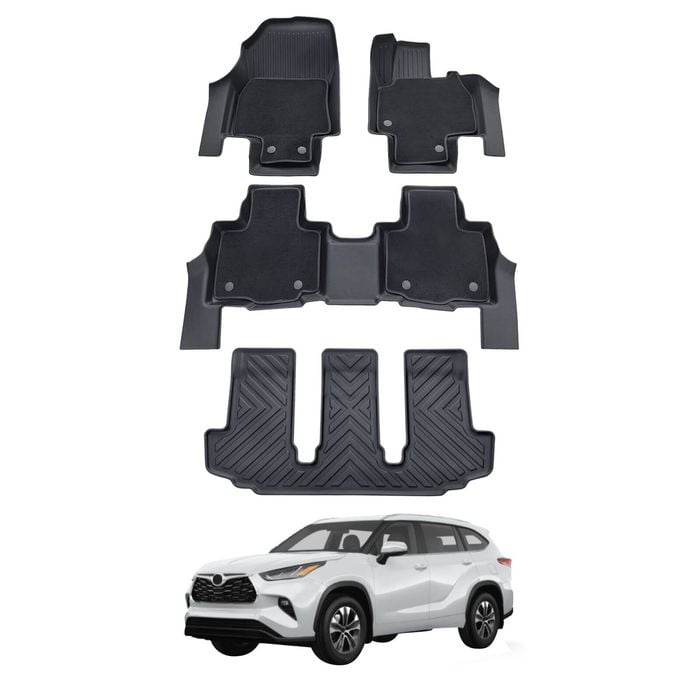 AUSGO 3-Row Set Double-Layer Car Floor Mats for Toyota Kluger 7-Seat 2021-Onwards Floor Liners