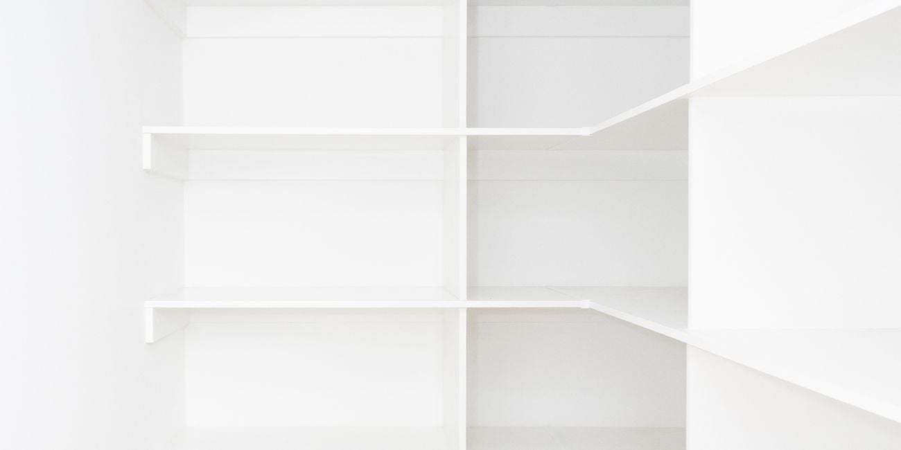White pantry with 8 white shelves