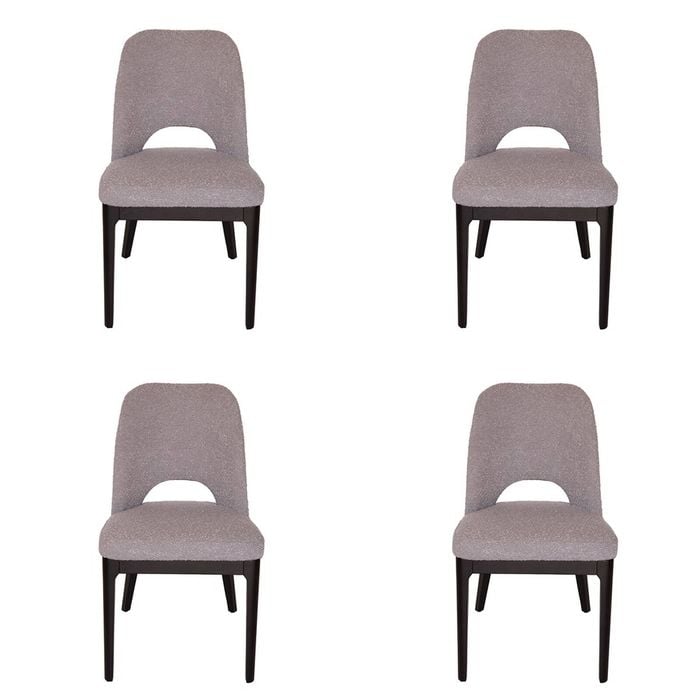 SK Designer Living | Pack of 4 | Maribel Upholstered Boucle Dining Chair | Black Legs - Grey Bouclé