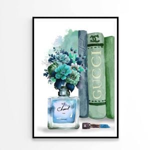 Blue Green Fashion Perfume with Flowers   Print 100% Australian Made 60 x 90cm   (Poster)