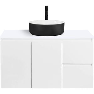 CIBO 900mm White Nordic Wall Hung Bathroom Vanity With Black And White Basin