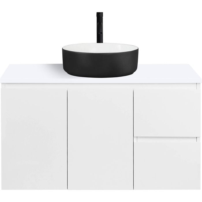 CIBO 900mm White Nordic Wall Hung Bathroom Vanity With Black And White Basin