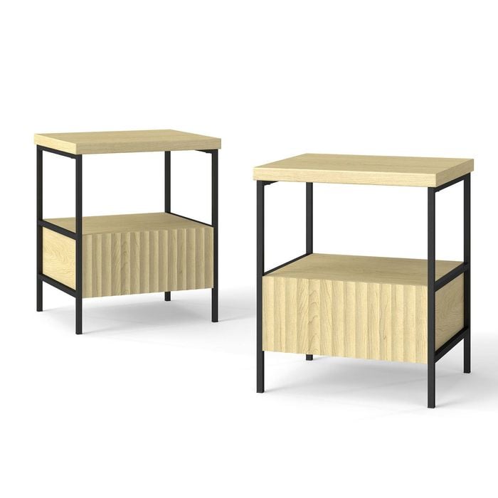 Familand 2x Wooden Side Table with Drawer