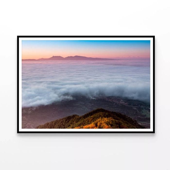 Foggy Dawn Mountains with Beach  Print 100% Australian Made 120x90cm  (Poster)