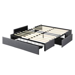 Levede Queen Size Linen Fabric Bed Frame with Drawers in Dark Grey