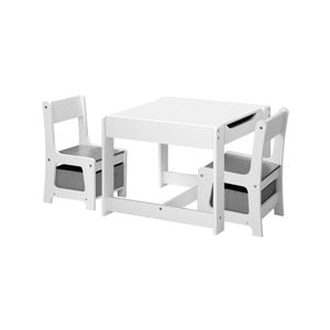 Oikiture Kids Table and Chairs Set Chalkboard Storage-Grey