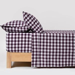 Dreamaker Lola Washed Cotton Yarn Dyed Gingham Sheet Set Plum Double