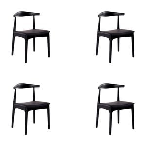 Henrik 4pc Set Dining Chair Replica Hans Wegner Elbow Solid Ash Timber Black