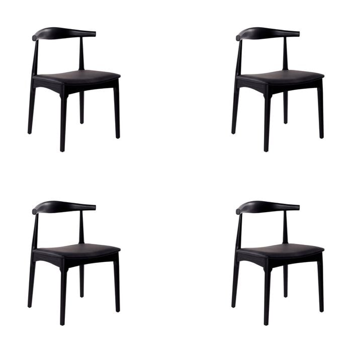 Henrik 4pc Set Dining Chair Replica Hans Wegner Elbow Solid Ash Timber Black