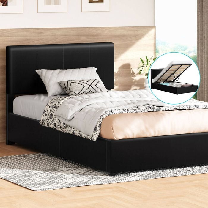 Alfordson Bed Frame King Single Gas Lift Storage Black