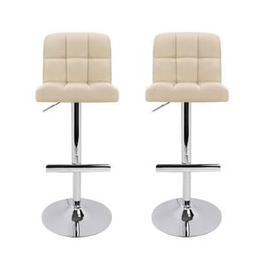Homfurn Set Of 2 Bar Stools, Leather, Gas Lift, Modern Minimalist Style