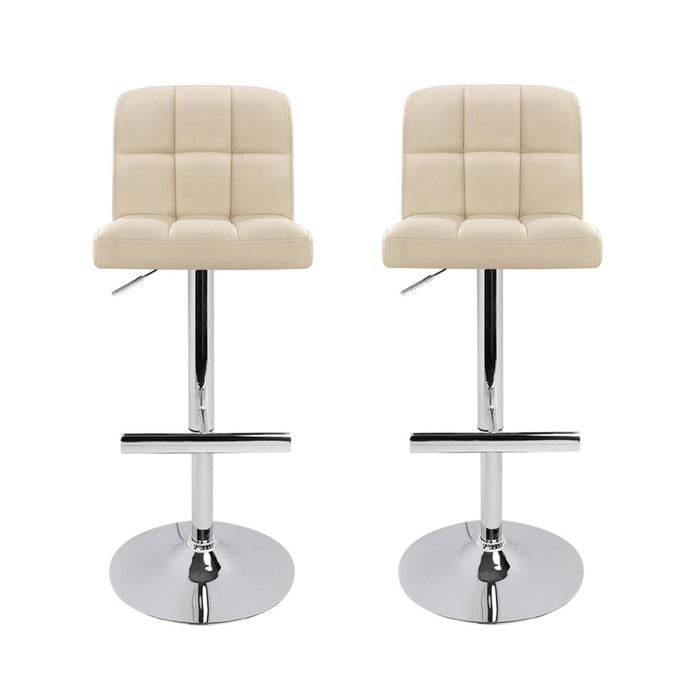 Homfurn Set Of 2 Bar Stools, Leather, Gas Lift, Modern Minimalist Style