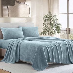 Ardor Boudoir King Teddy Fleece Bed Sheet w/ Pillowcase Set - Sea Mist