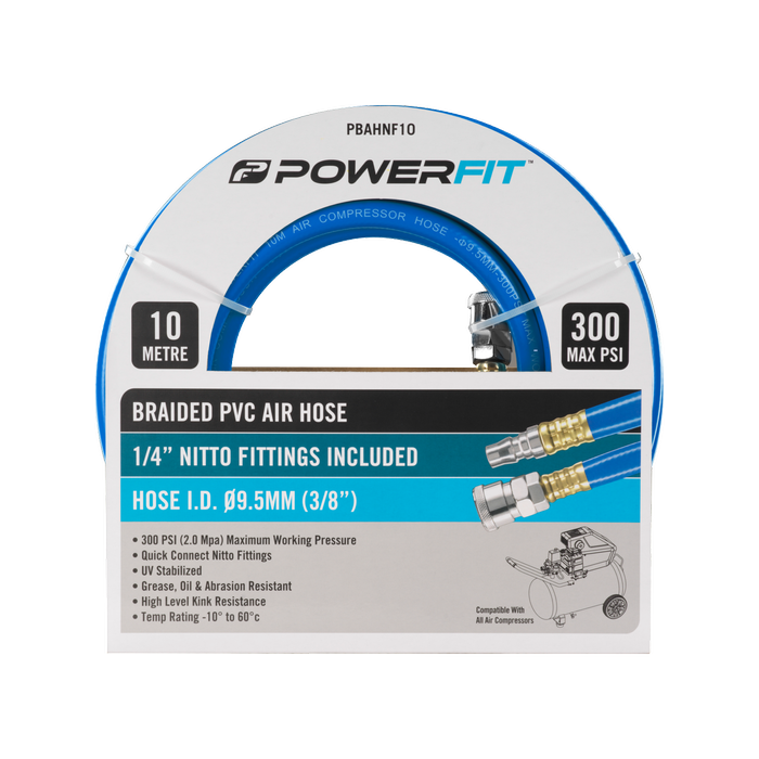 PowerFit 10m Braided Air Hose With Nitto Fittings