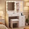 Ufurniture Dressing Table with RGB Ambient Light LED Makeup Mirror and Glass Display Cabinet White