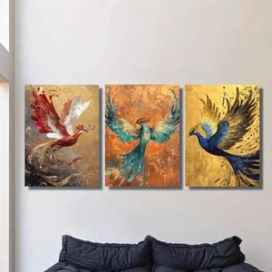 3pcs Red White and Gold Phoenix Print 100% Australian Made 3 x 40x60cm (Metal Print)