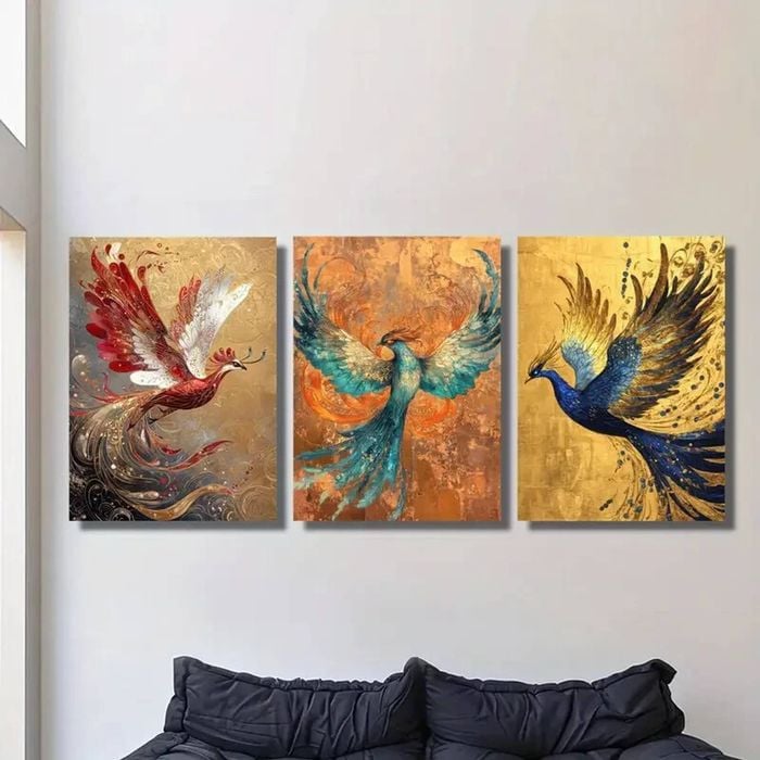 3pcs Red White and Gold Phoenix Print 100% Australian Made 3 x 40x60cm (Metal Print)