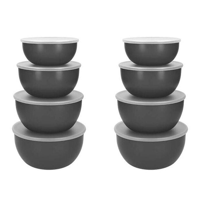 2x 4pc Kitchen Aid Meal Prep Storage Bowls With Lids Charcoal Grey