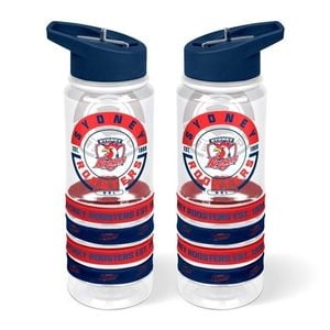 NRL Clear Tritan Drink Bottle 650ml - Sydney Roosters - 4 Wrist Bands