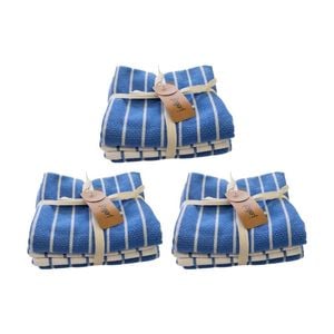 3x3pc Cdsi Basket Weave Tea Towel Recycled Cotton Set Steel Blue 50x70cm