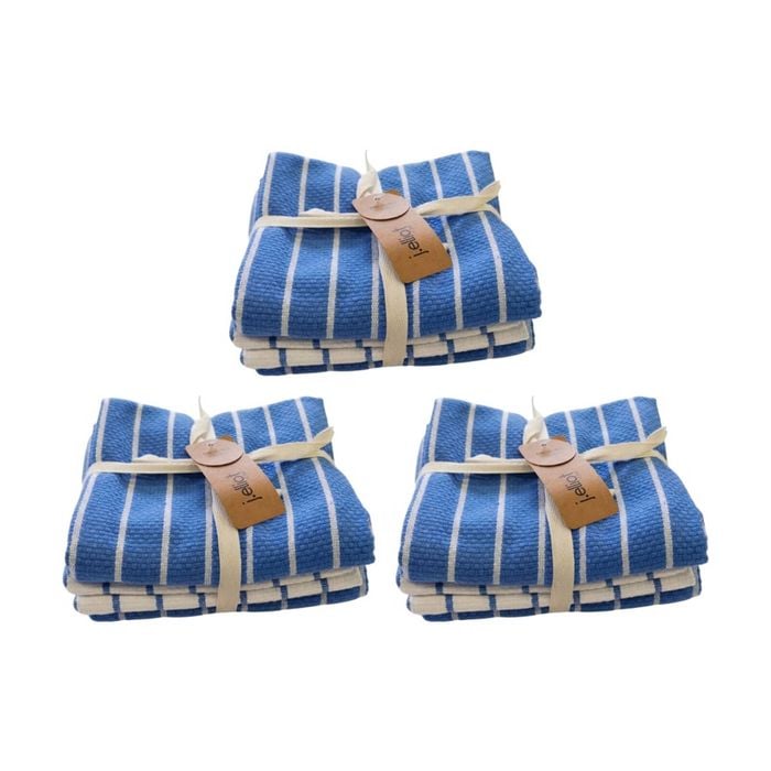 3x3pc Cdsi Basket Weave Tea Towel Recycled Cotton Set Steel Blue 50x70cm