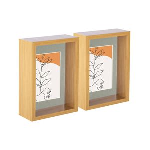 Nicola Spring 3D Deep Box Photo Frames - 5 x 7" with 4 x 6" Mount - Light Wood - Pack of 2