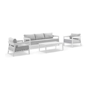 Bronte 3+1+1 Outdoor Aluminium Lounge Setting White With Coffee Table & Textured Olefin Grey Cushions