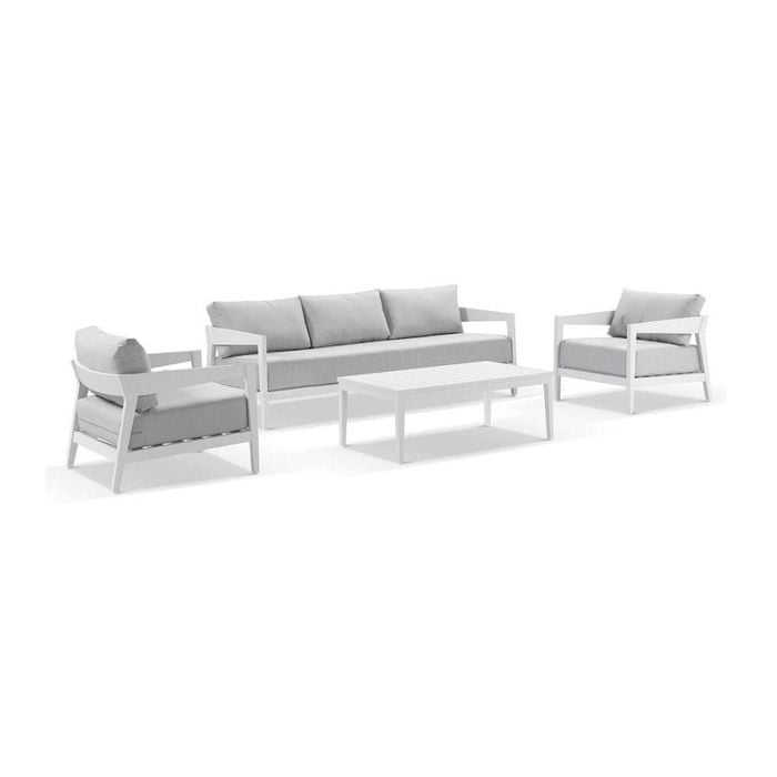 Bronte 3+1+1 Outdoor Aluminium Lounge Setting White With Coffee Table & Textured Olefin Grey Cushions