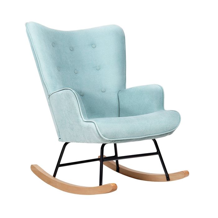 Oikiture Rocking Chair Nursing Armchair Linen Accent Chairs Upholstered Blue