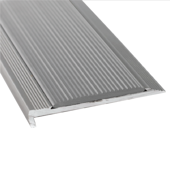 Duratac 1200mm Clear Aluminium Stair Nosing with Grey Vinyl Insert & Countersunk Holes - 5 Pack