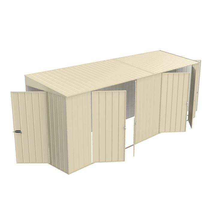 Build-a-Shed 1.5 x 5.2 x 2.0m Cream Tunnel Shed Tunnel Hinged Door Plus Dual Double Hinged Side Doors