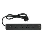 Arlec 4 Outlet Black Surge Protected Powerboard with USB A&C Charger and Master Switch