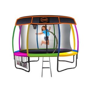 Kahuna Trampoline 14 Ft With Basketball Set And Roof Cover - Rainbow