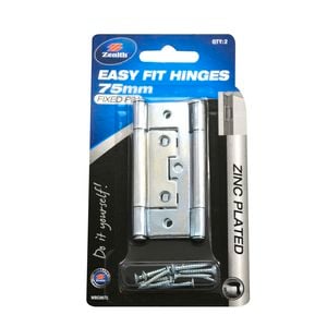 Zenith Easy Fit Hinge  75mm Zinc Plated Fixed Pin  2pk