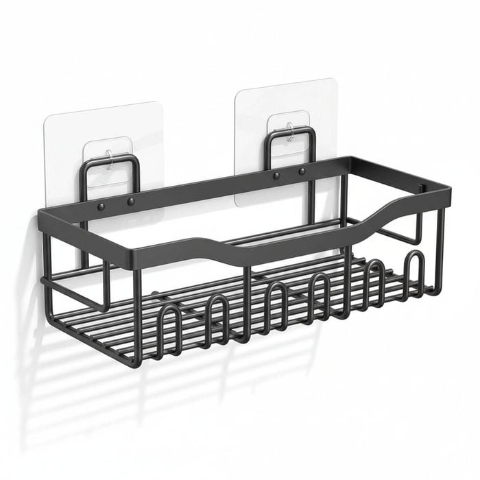 5-Pack Adhesive Shower Caddy for Bathroom & Kitchen Storage, Stainless Steel - BLACK