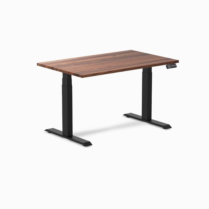 Desky Dual Sit to Stand Walnut Hardwood Desk 120x75cm Matte Black Frame