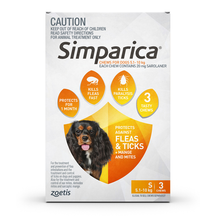Simparica For Dogs 5.1 - 10kg Orange Small - 3 Pack